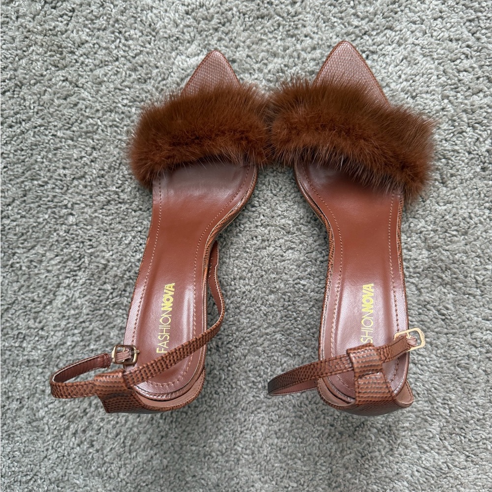 Fashion Nova Brown Fur Accent Heels